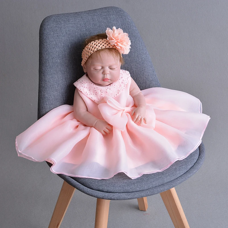 

Christening Dress Pink Oganza Newborn Baby Girl Baptism Dress with Bolero Sequin Collar Cute Princess Girl Occasion Outfits A015