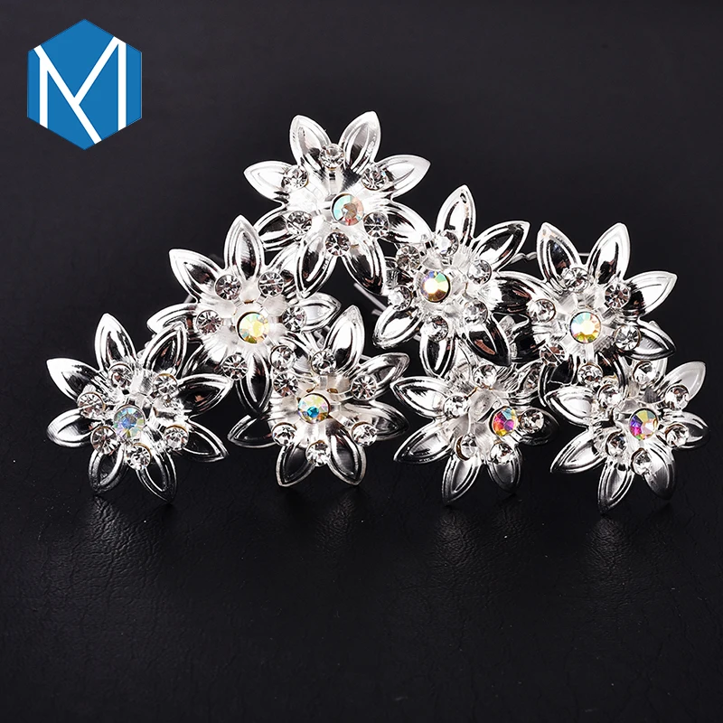 

M MISM 12 PCS Rhinestone Exquisite Rose Flower Bridal Hair Accessories Girls Wedding Shiny Crystal Bun Maker Tools Hair Pins