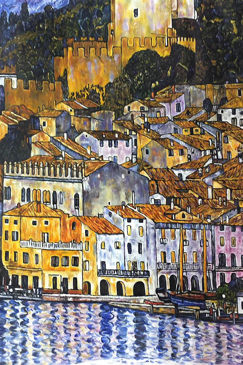 

Handpainted Canvas Oil Paintings - Malcesine on Lake Garda by Gustav Klimt Landscape Painting Reproduction for Home Deco