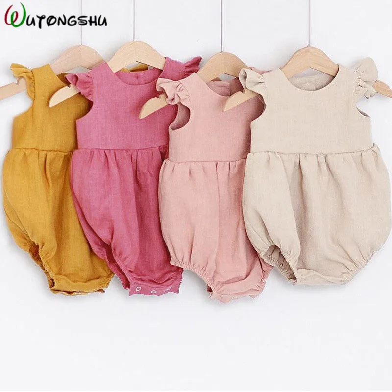 Newborn Baby Girls Rompers Ruffle Linen Cotton Baby Girl Clothes Spring Summer Backcross Jumpsuits Outfits Sunsuit Baby Clothing
