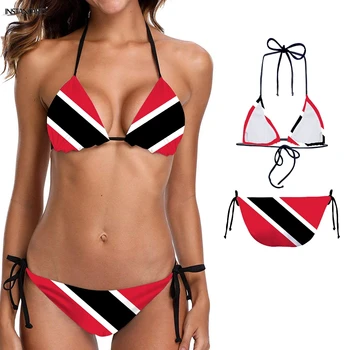 

INSTANTARTS Trinidad and Tobago Flags Pattern Woman Sexy Bikini Set Halter Padded Lady Swimming Suits Triangle Bathing Beachwear