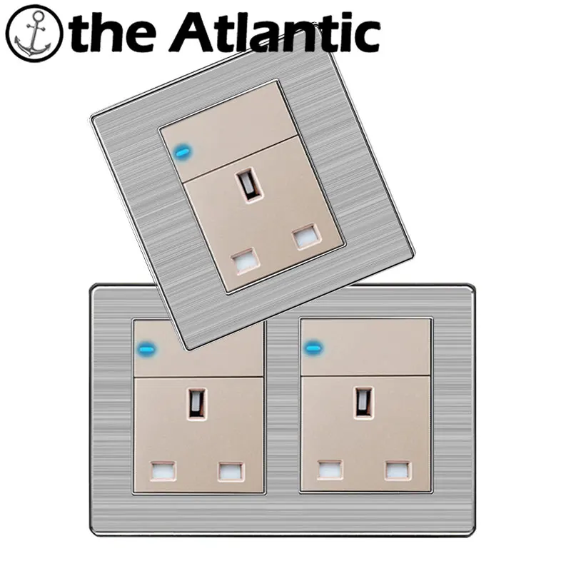 

Atlantic Double 13A UK Standard Outlet with 1Gang 1 Way Wall Power Socket Enchufe Stainless Steel Panel Electrical Plug 146*86mm