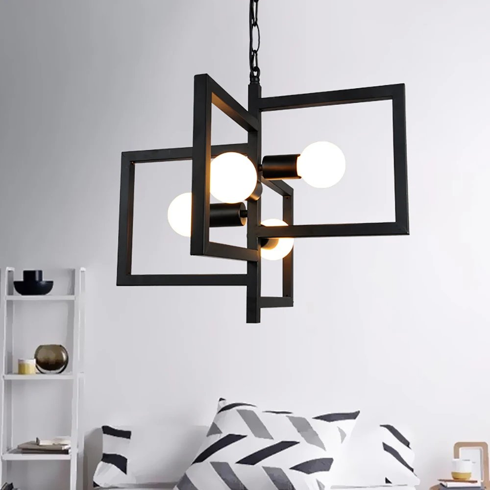 

YWXLight Industrial Retro Dining Room Square Tube LED Pendant lights E27 Creative Living Room Bedroom Kitchen Lighting Fixture