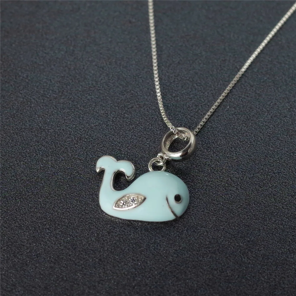 lovely dolphin drop glaze mini cz necklace women 100% 925 Sterling silver nacklace Jewellery Clavicle chain pendant charms gift