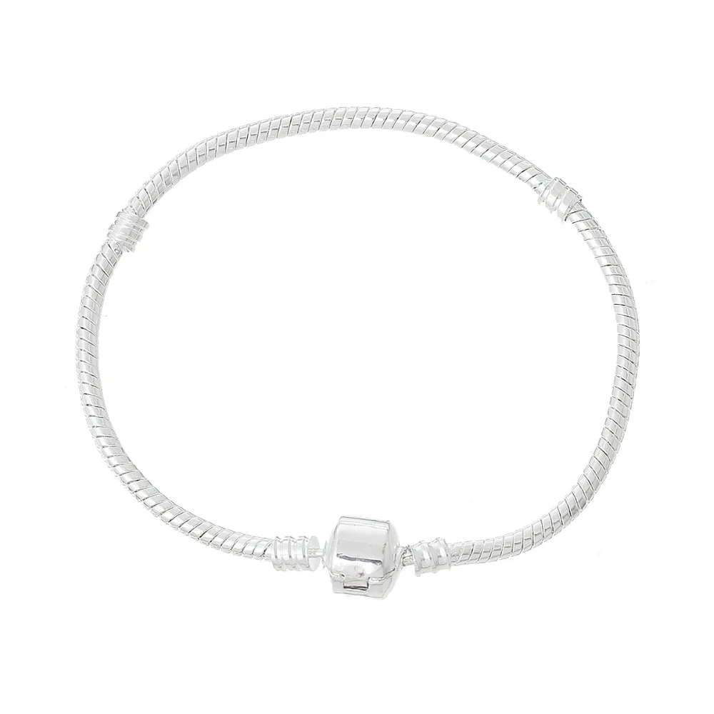Серебряные украшения doreenbeads оснастки застегивающийся браслет-змейка Браслеты подходящая Европейская Подвеска 18 см, 4 предмета в комплекте, Новинка