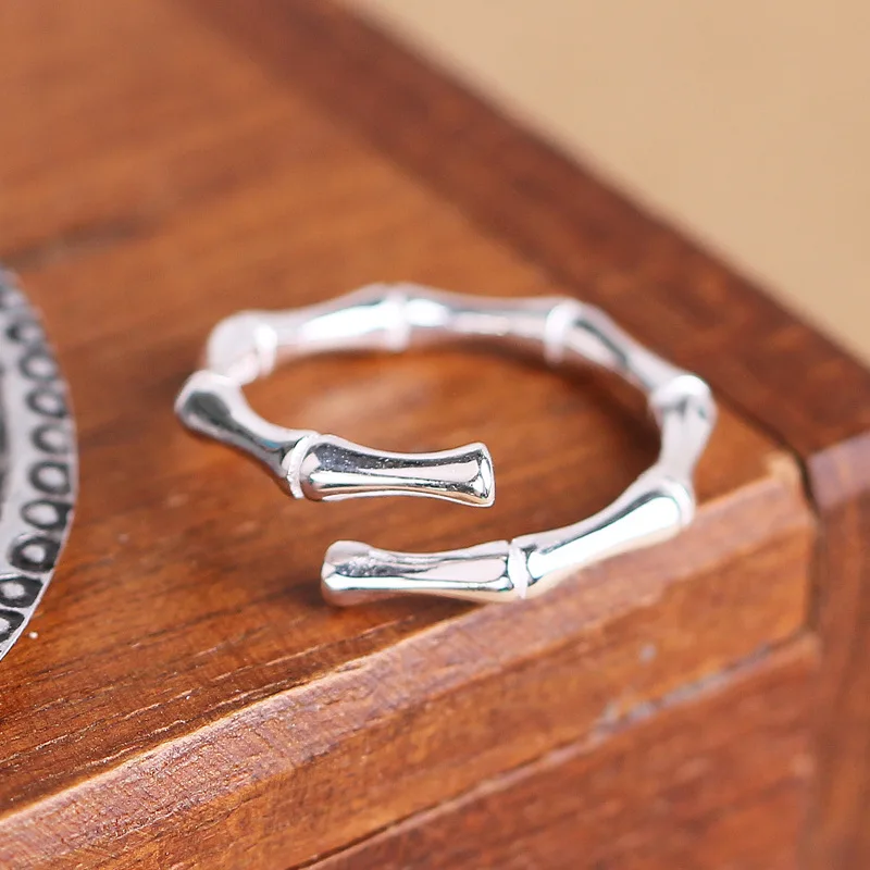 

Ethnic Style Retro Vintage 925 Sterling Silver Bamboo Rings For Women Punk Adjustable Rings Girls Finger Jewelry Party Gifts