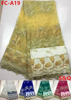 

Wholesale 5yards embroidery african mesh french lace with stone net lace african tull lace for nigerian wedding dress FC-A19