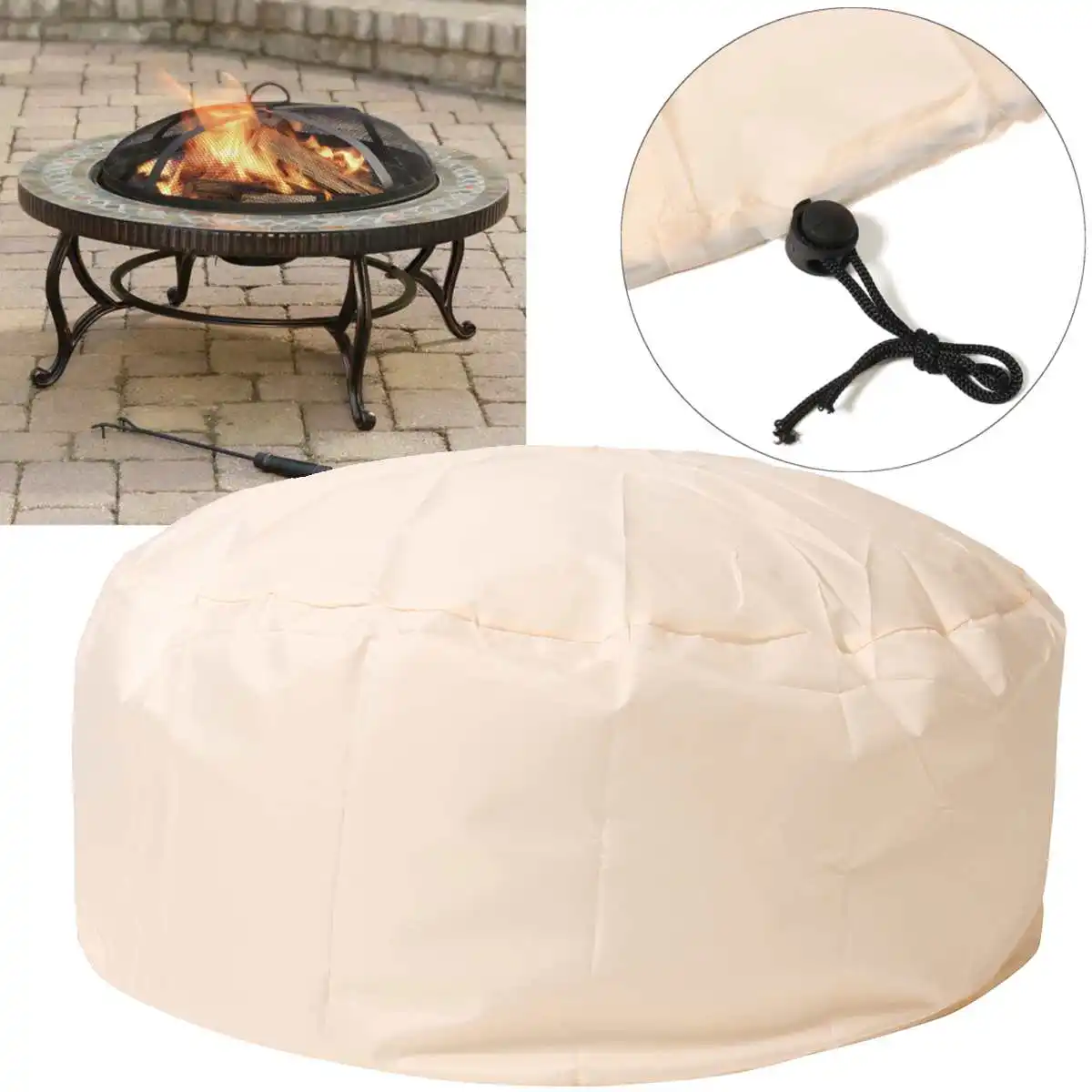 

95x40cm Round Patio Fire Pit Dustproof Cover Waterproof Grill BBQ Cooking Protector Round Canopy Shelter Cover Garden Yard
