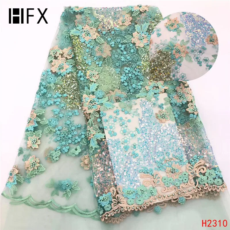 HFX африканская кружевная ткань высокого качества лук цвет французская сетчатая вышивка кружевная ткань со стразами для Нигерии вечерние платья F2310