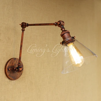 

Modern RETRO metal wall light Industrial CLEAR GLASS lampshade free adjust long swing arms for living room restaurant bar E27