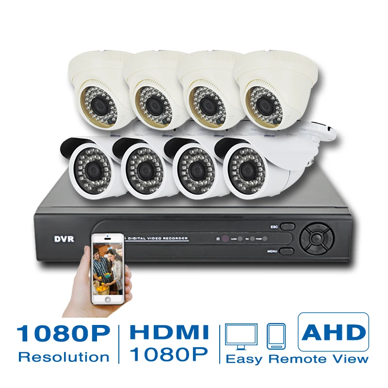 8CH Full HD AHD DVR KIT With Dome Night Vision camera and outdoor