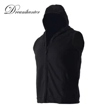 Мужские черные жилетки с капюшоном на молнии для тренажерного зала фитнес для бега безрукавка с капюшоном мужской бег Бодибилдинг спортивная одежда