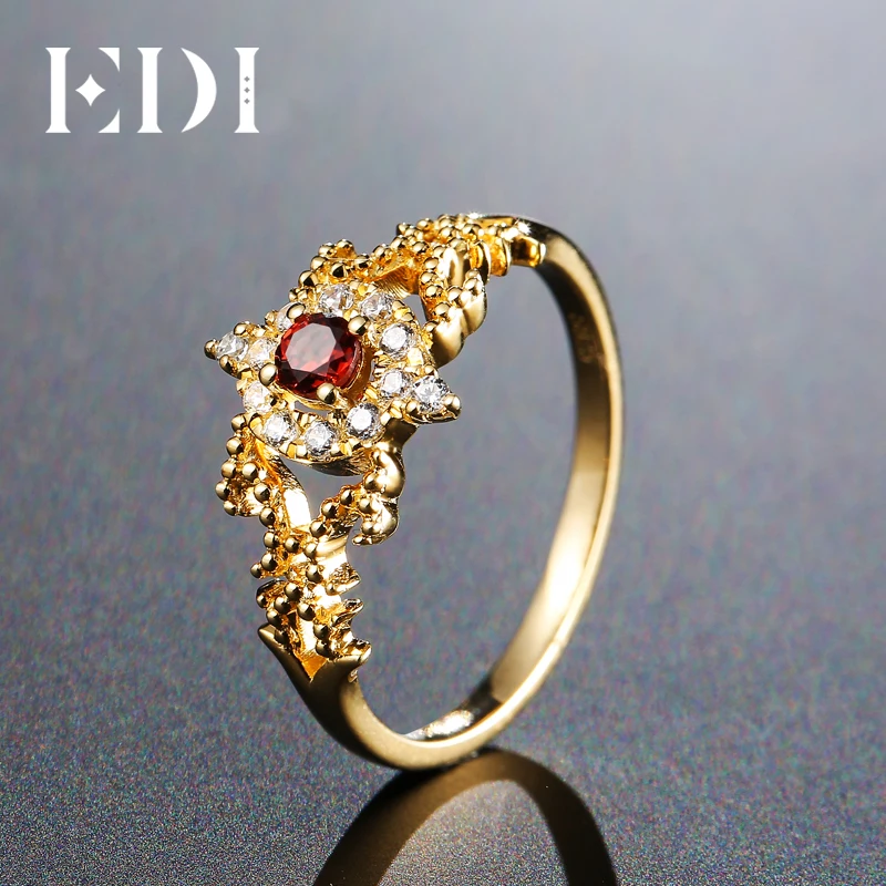 

EDI Genuine Design 3mm Garnet Stone 925 Sterling Silver Ring For Women Gemstone Fine Jewelry Vintage European Female Gifts
