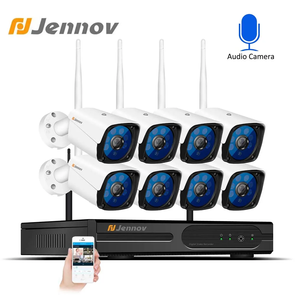 Jennov HD 1080P 8CH Беспроводной NVR набор камеры видеонаблюдения 2MP Открытый водонепроницаемый WiFi ip-камера аудио запись безопасности видео наблюдение