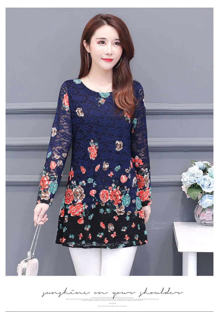 Осенняя Весенняя Цветочная Свободная блузка, женская элегантная блуза с длинным рукавом, Повседневная рубашка для девушек размера плюс 4XL, топы с принтом, сорочка