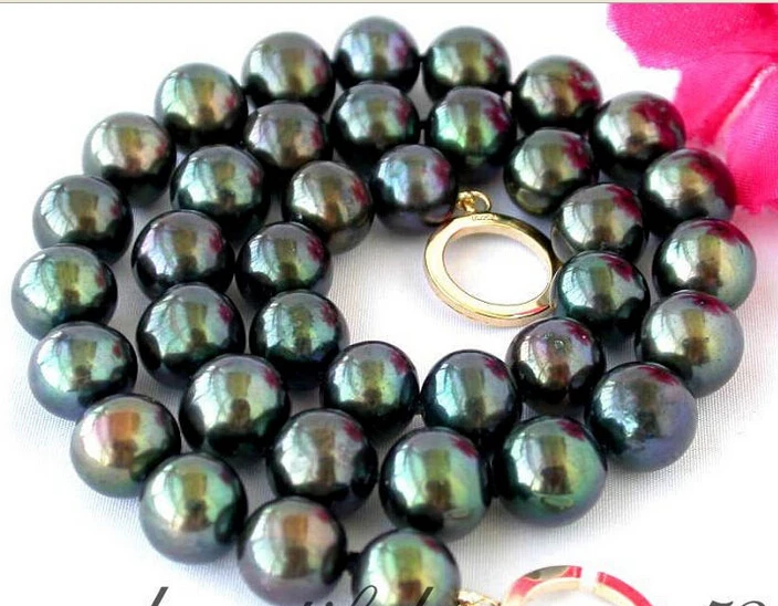 

***Hot sale 17" 12mm Tahitian black fw pearl necklace 14KGP