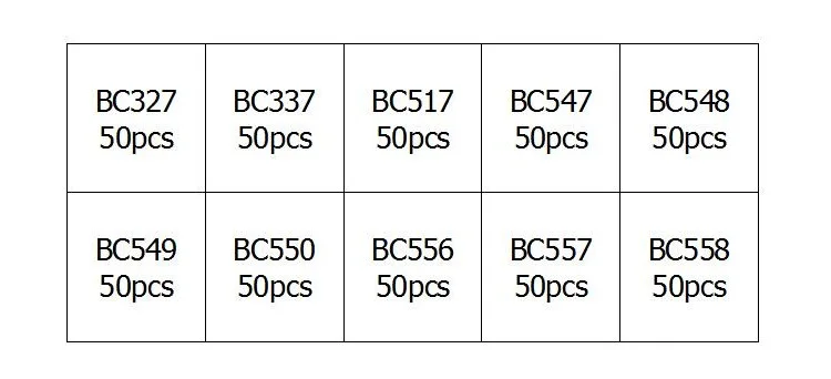10 значений 500 шт(BC327~ BC558) BC337 BC549 BC550 BC517 BC556 BC547 BC557 BC548 Силовые транзисторы NPN транзисторный набор коробка штук в упаковке