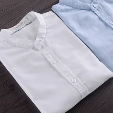 Китайский воротник брендовая рубашка Для мужчин Белый лен Рубашки для мальчиков Для мужчин Модная Повседневная рубашка Для мужчин S твердых рубашка с короткими рукавами Для мужчин S camisa chemise