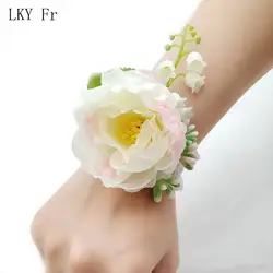 LKY Fr свадебный браслет из цветов подружки невесты цветок браслет из цветов жоржета Свадебный знак шелковые белые Искусственные цветы