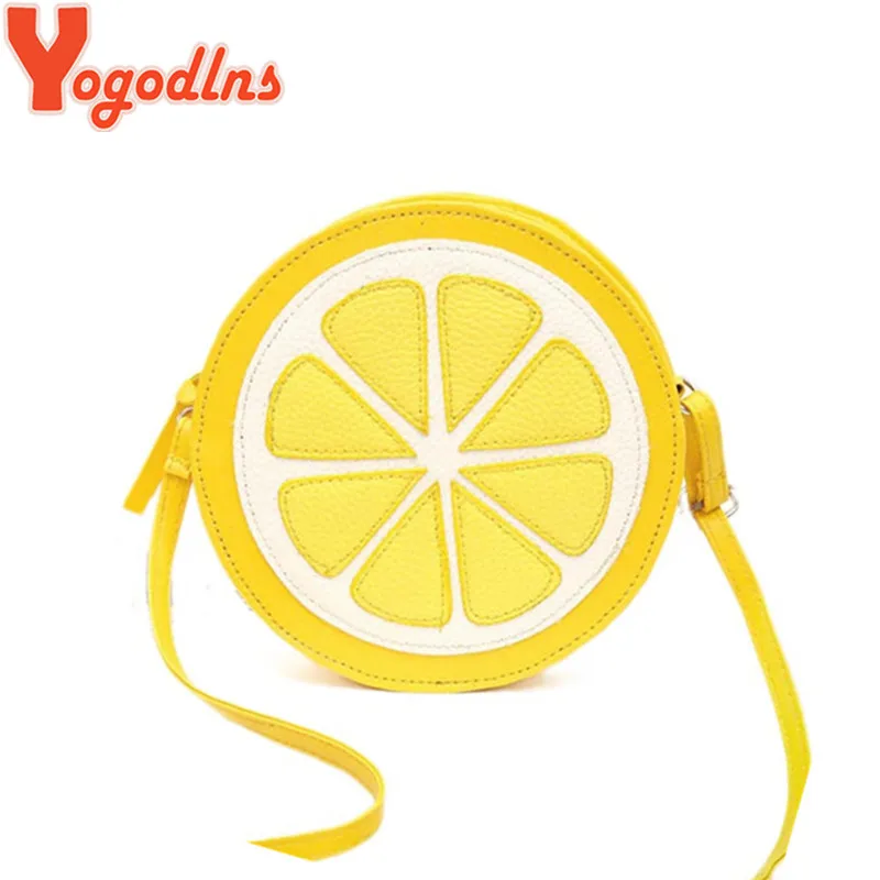 2017 New Arrival Round Lemon Pattern Zipper Crossbody Women Messenger Bags Satchel Purse Shoulder Dual Purpose Mini Bags Ladies