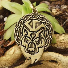 Lobo kolovrata colgante collar amuleto collar bronce antiguo Siver gota envío(China)