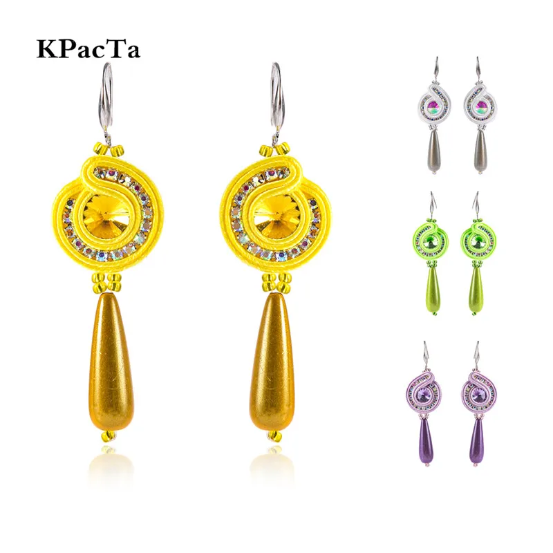 

KPACTA Ethnic Feature Style Leather Drop Earrings Fashion Jewelry Women Soutache Handmade Weaving Big Hanging Earring Party Gift