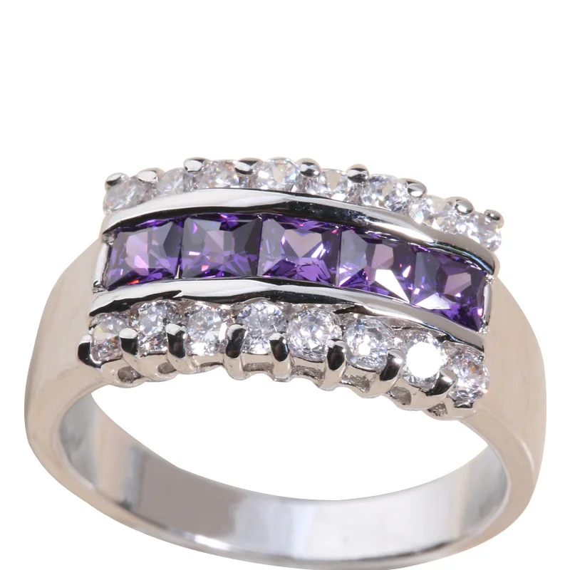Terrific Purple Zircon White 925 Sterling Silver For Women Ring Size 6 / 7 8 9 K0718 | Украшения и аксессуары