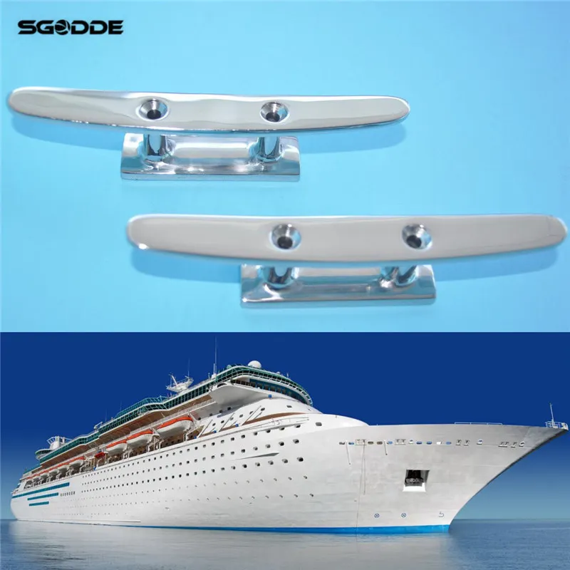 Online 2 piezas de 6 unids pulgadas de acero inoxidable de la cubierta del barco Cleats de la parte superior plana baja de la hendidura del barco 2 Agujero de montaje de Hardware marino accesorios del barco marino