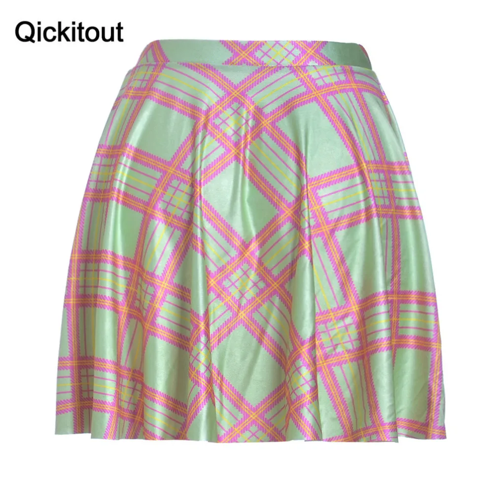 Qickitout Юбки для женщин Модель г., Большие размеры пикантные узкие Для женщин британский стиль красный плед зеленый Юбки для женщин 3D цифровой печати плиссированные Юбки для женщин