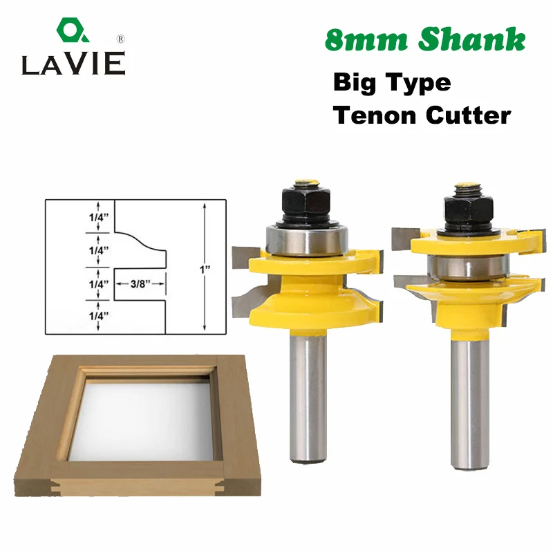

LA VIE 2pcs 8mm Large Stile & Rail Set-Ogee Bit Set Tenon Cutter for Wood Tungsten Carbide Woodworking Milling Cutters MC02039