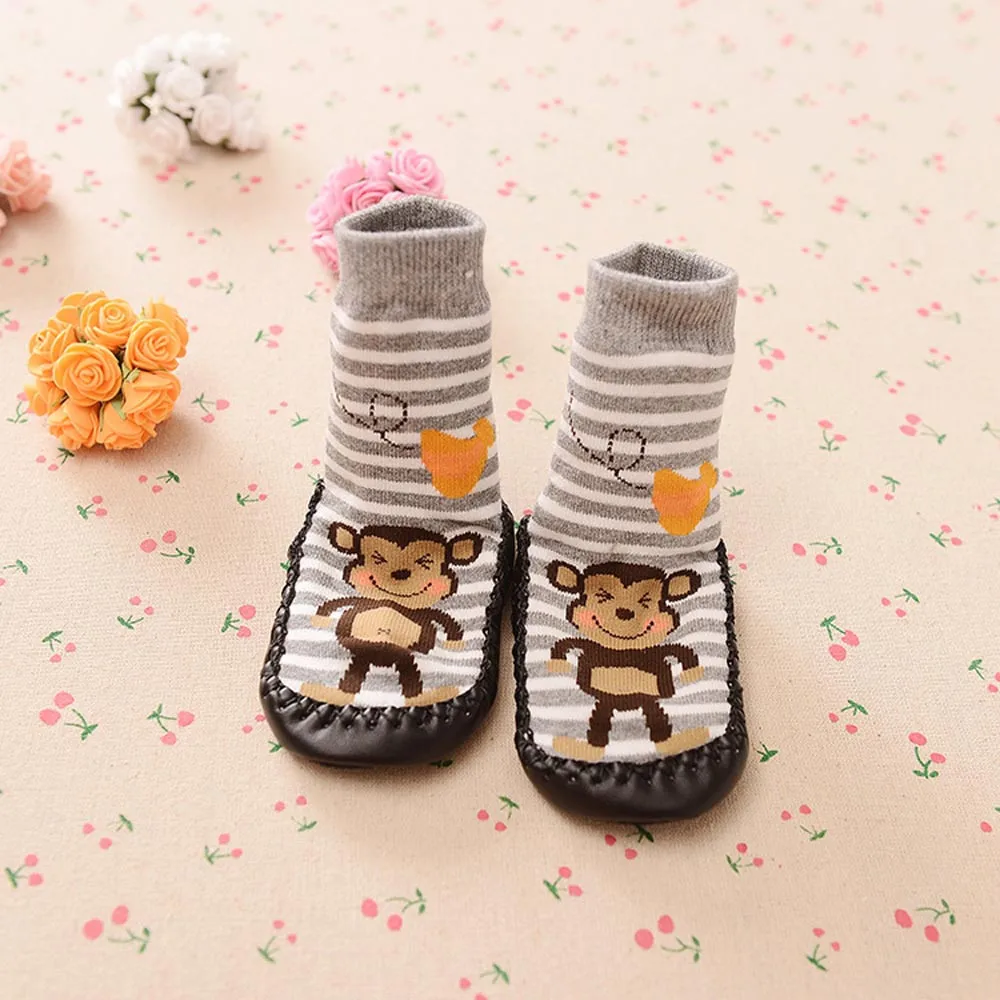 2018 осень зима толстые теплые детские носки-тапочки для малышей домашние ходунки обувь для младенцев Нескользящие хлопковые махровые