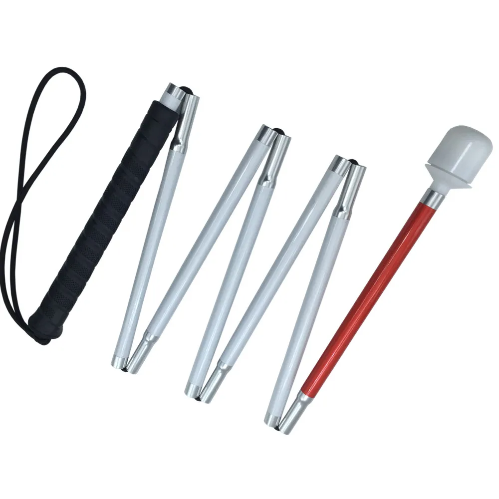 

125cm, 130cm, 135cm, 140cm,145cm,150cm,155cm, Aluminum White Cane with Black Handle for the blind (folds down 7 sections)