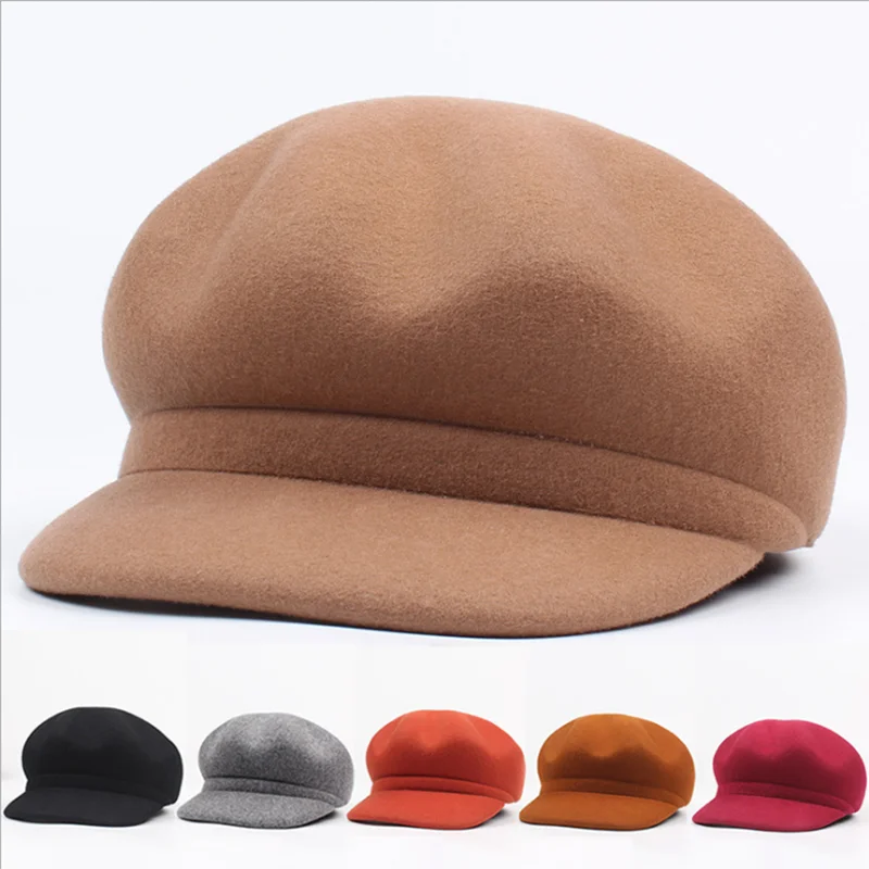 

Wool Beret Visor Octagonal Adjustable Cap Hat For Fashion Vintage Artist Painter Beret Hats Solid Newsboy Cap Girl Autumn Winter