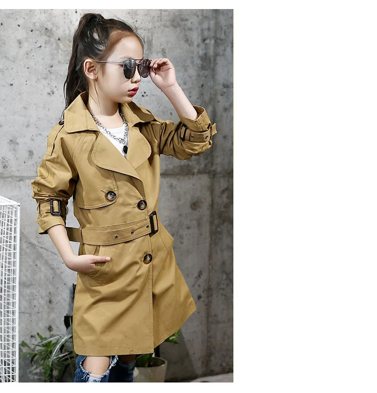 teeange little girls trench coats single breasted long jackets for girls clothing tops kids windbreaker spring autumn outerwear 6 8 10 12 Years clothing  (11)
