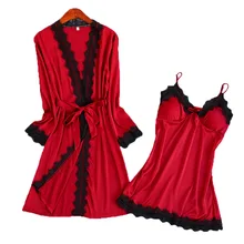 Сексуальный набор женских халатов, вышитый кружевной костюм из искусственного шелка и атласа, комплект из 2 предметов, Ночное платье+ халат, одежда для сна, ночная сорочка, домашняя одежда