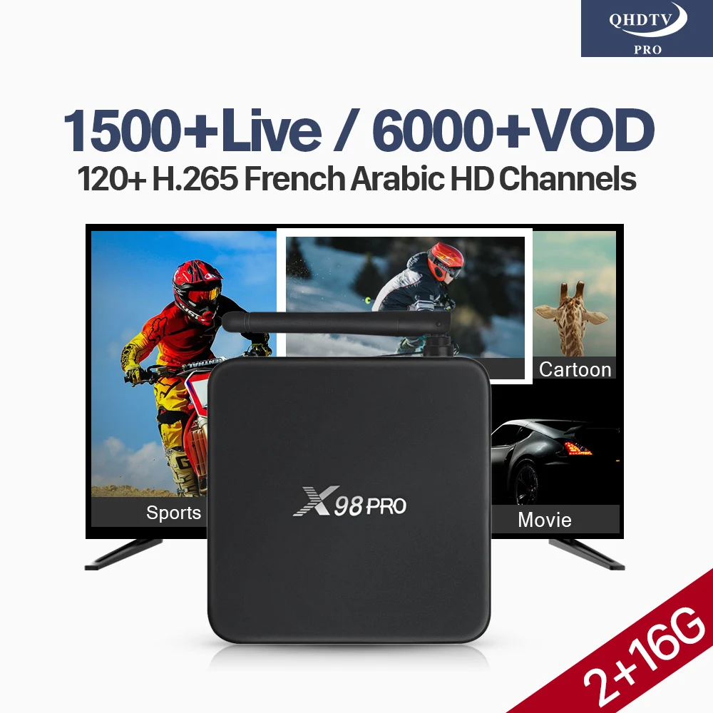 

X98 PRO France IPTV Decoder Android S912 2G+16G 4K IPTV Subscription 2.4G WiFi Arabic Algeria Lebanon Tunisia IP TV