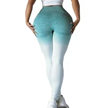 Бесшовные Леггинсы градиент Цвет Йога Брюки Для женщин тренажерный зал Фитнес бодибилдинг спортивные колготки Женские Бег тренировки Спортивная одежда
