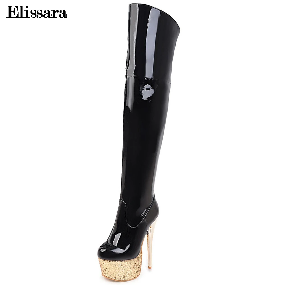 Pour Genou Zip Haute Noir blanc Le Talons 47 Sur Cuisse Plate Bottes 33 Elissara Femme Parti La Hauts Taille Chaussures De Plus rouge forme Femmes Hiver Du qwY7A7