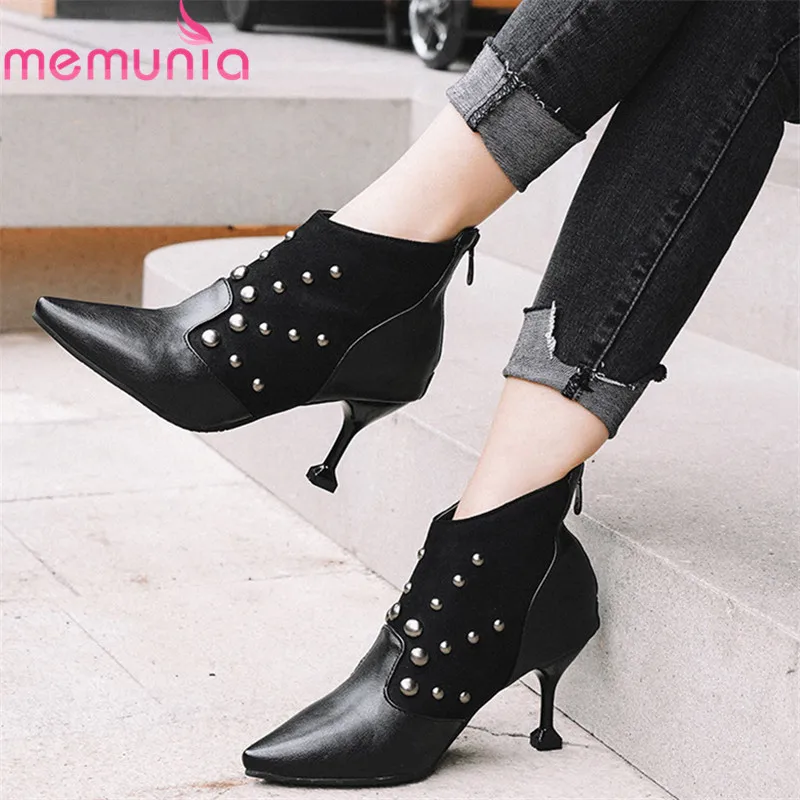 

MEMUNIA 2019 large size 48 women ankle boots pointed toe rivet autumn boots sexy stiletto high heels party wedding shoes woman