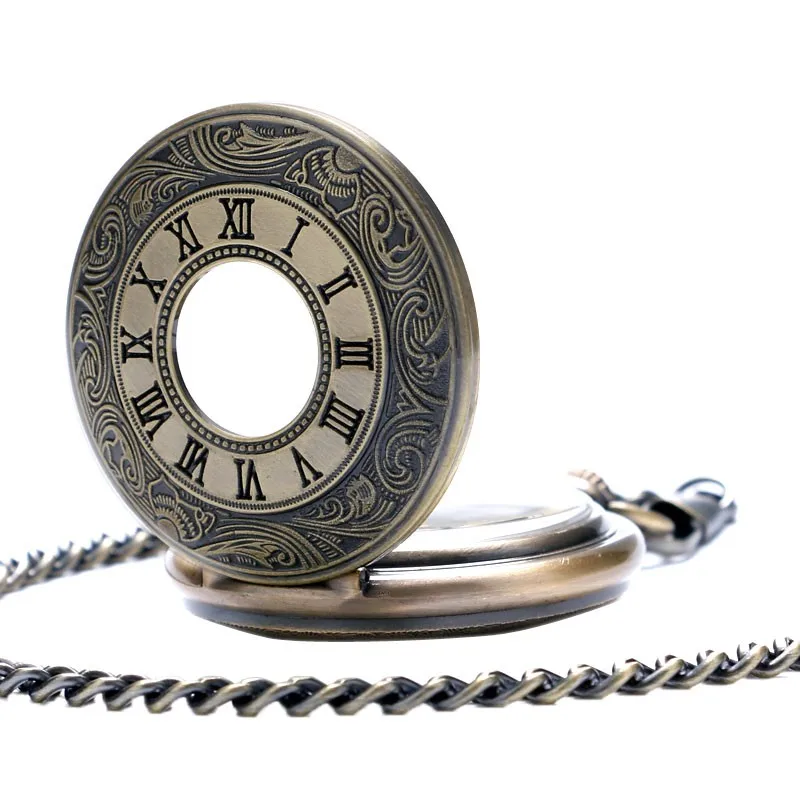 Римские цифры Скелет наручные часы в стиле стимпанк карманные часы с цепочкой бронзовый корпус Элитный бренд, Механические карманные часы