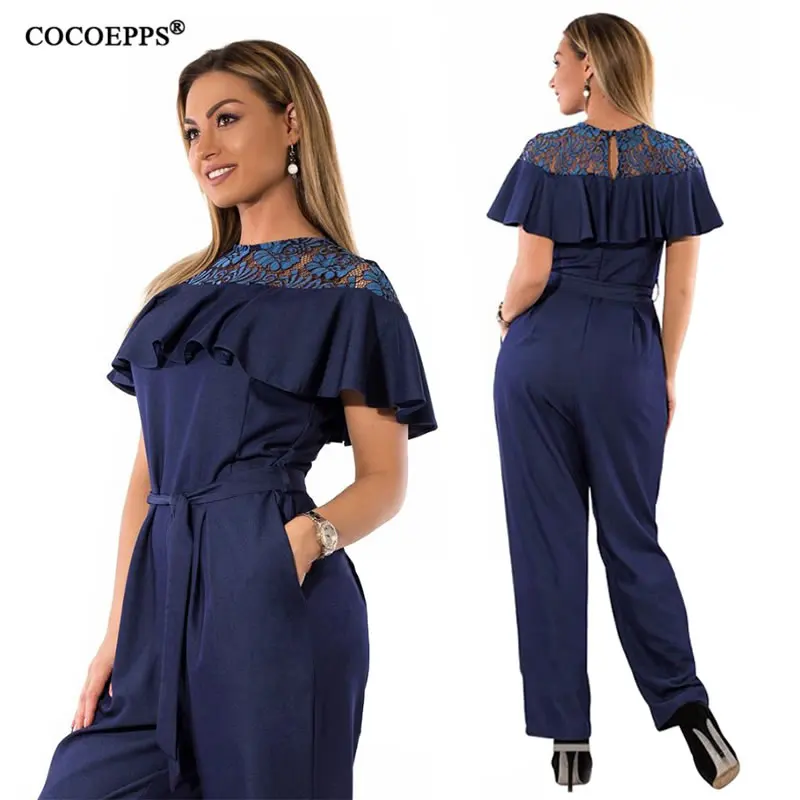 5XL 6XL размера плюс летний женский комбинезон 2019 кружевные комбинезоны с оборками