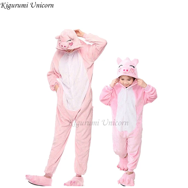 Пижамы для мальчиков и девочек, наборы кигуруми, пижамы в виде единорога для женщин и мужчин, взрослые комбинезоны, зимняя одежда для сна в виде животных, детские пижамы для костюмированной вечеринки - Цвет: Pig