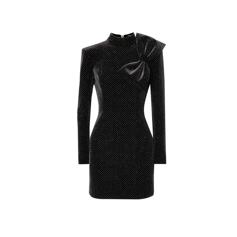 Tingfly дизайнерское бархатное мини-платье с бантом винтажное сексуальное облегающее короткое платье для вечеринок дамское осенне-зимнее вельветовый Футляр Мини Vestidos - Цвет: Черный