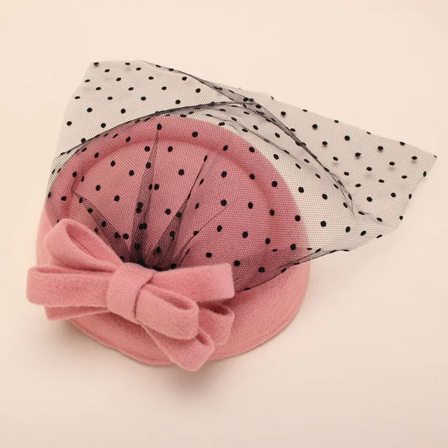 Women Fascinator Bowknot Hairclip Beret Hair Pillbox Hat Veil Cocktail