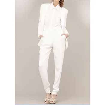 

Custom Jacket + Pants White Womens Business Suits Female Office Uniform Trouser Suits Single Breasted 2 Piece Set Ladies Blazer