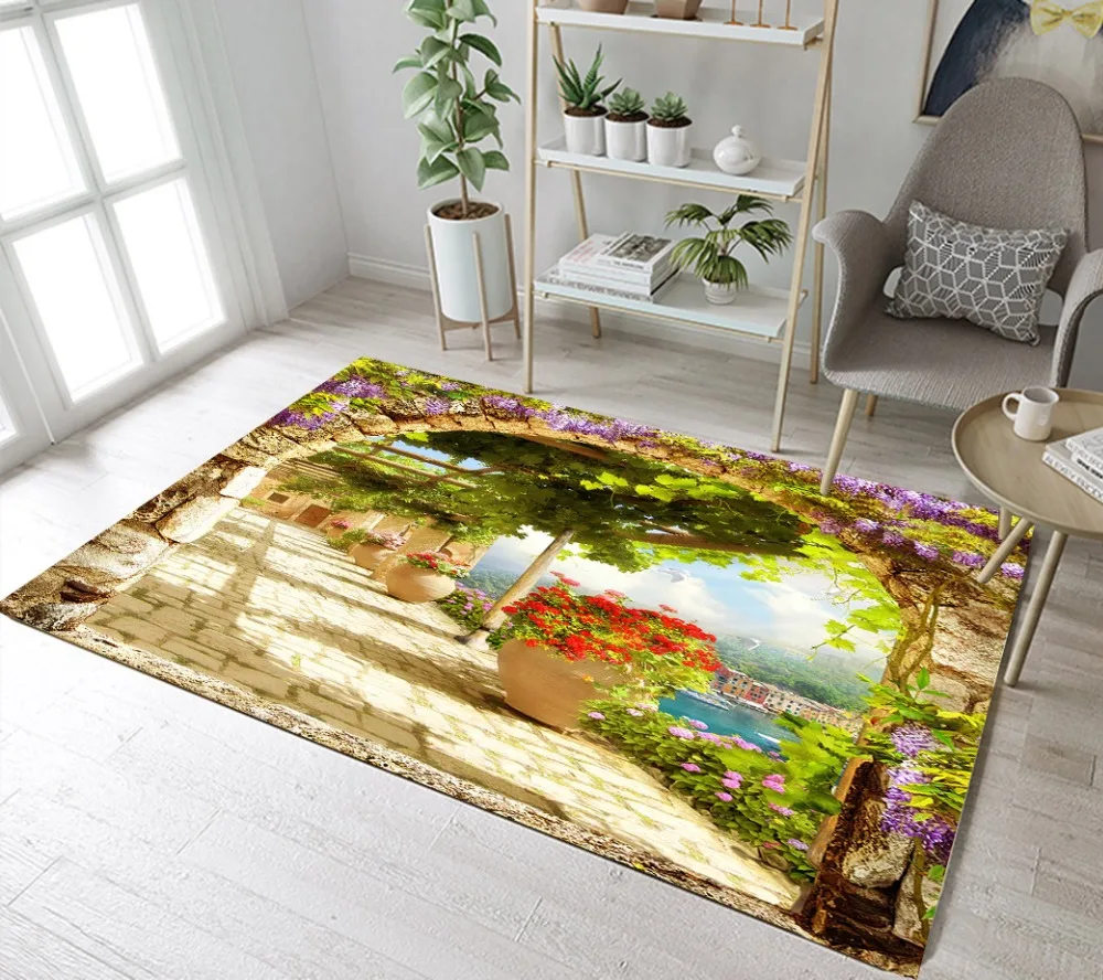 Flowers Bridge Rugs And Carpets with View on the Town For Baby Home Living Room Cushion Bedroom Parlor Hallway Door Floor Mats | Дом и сад