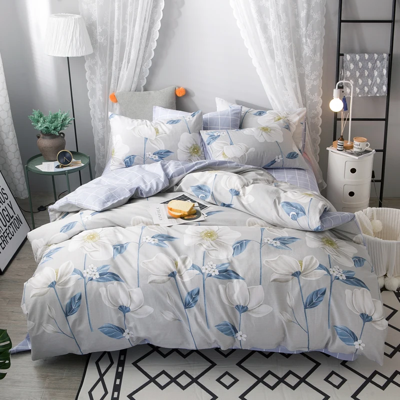 

Floral Duvet Cover Quilt Cover Flat Sheet Pillow Cases Single Double Queen King Bedding Set Bed Sheet 4pcs Soft Bed Cover New