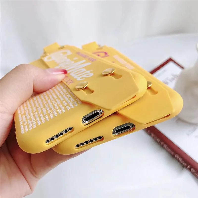 LUDI Fashion Simple Letter Wrist Blet Grip Strap Phone Case for iPhone 7 7plus Soft TPU Yellow Phone Bag for iPhone X 6 6s 8Plus5