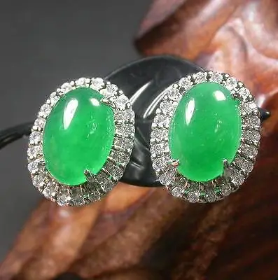 

Free Shipping >>>> new hot Gold Plate Icy Green JADE Earring Cabochon Diamond (Imitation) 272143