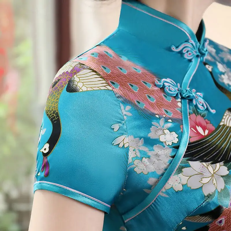 Фиолетовое Женское длинное платье размера плюс 4XL 5XL 6XL Cheongsam в традиционном китайском стиле, элегантное тонкое летнее платье из вискозы Qipao vestidos